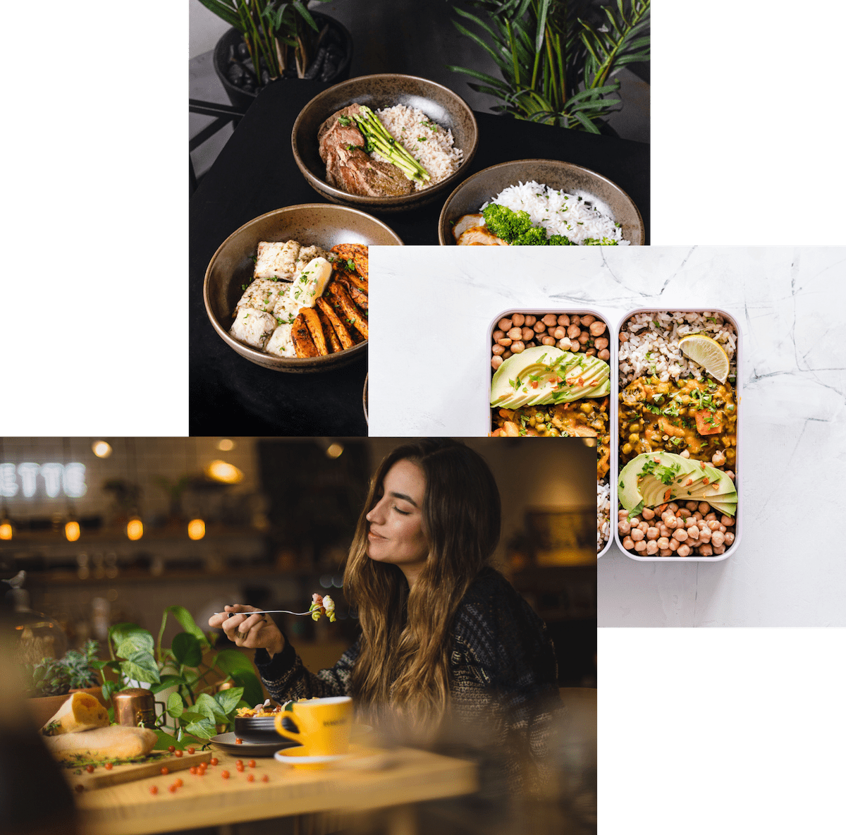women enjoying food, meals in table, food bowls in table